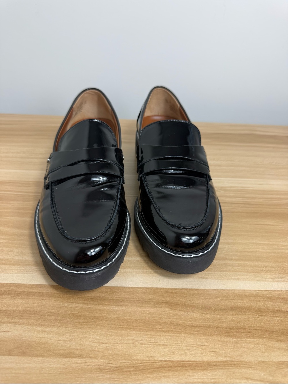 Franco Sarto Black Patent Leather Penny Loafers